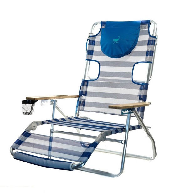 Ostrich 3n1 Lightweight Lawn Beach Reclining Lounge Chair With Footrest Outdoor Furniture For Patio Balcony Backyard Or Porch Blue Stripe