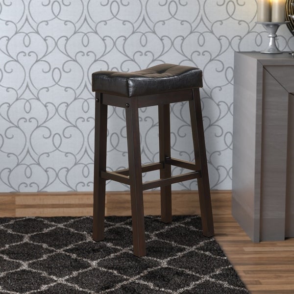 Wooden Sofie Backless Counter Height Stool， Black