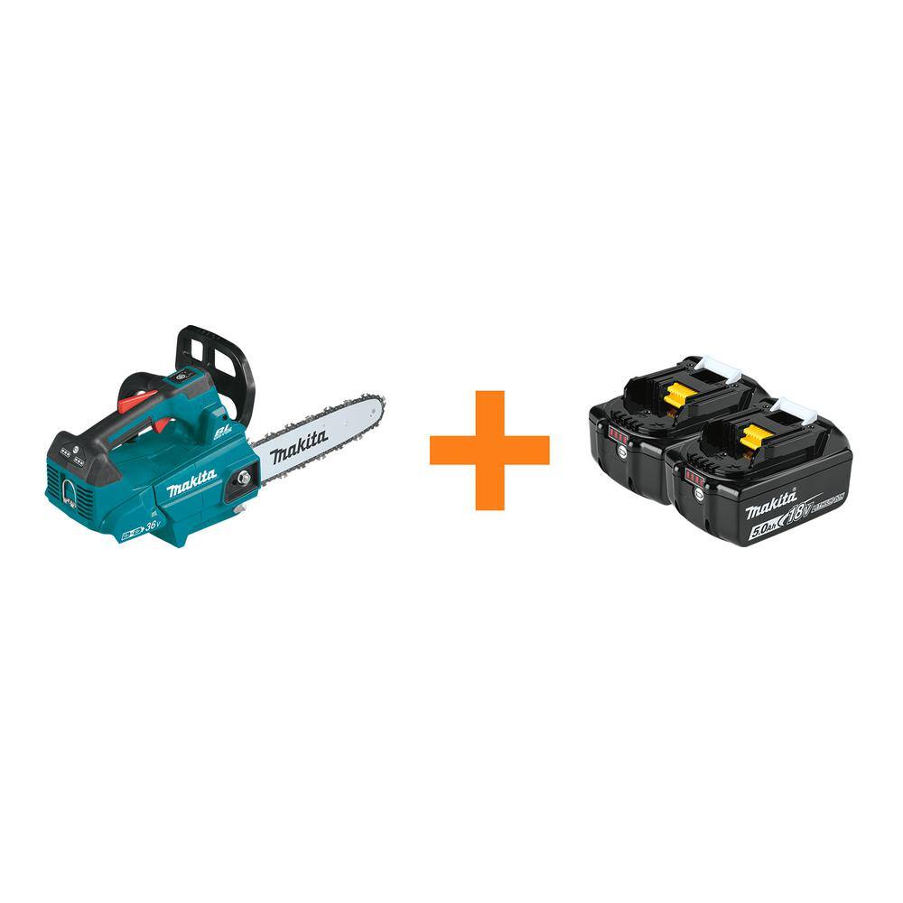 Makita LXT 14 in. 18V X2 (36V) Lithium-Ion Brushless Top Handle Electric Chain Saw with Bonus 18V LXT Battery Pack 5.0Ah (2-Pk) XCU08Z-BL1850B2