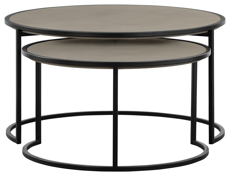 Set of Two 32 quotMedium Gray And Black Concrete Round Nested Coffee Tables   Coffee Tables   by HomeRoots  Houzz