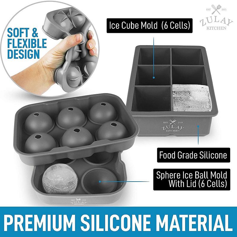 Silicone Square Ice Cube Mold and Ice Ball Mold (Set of 2)