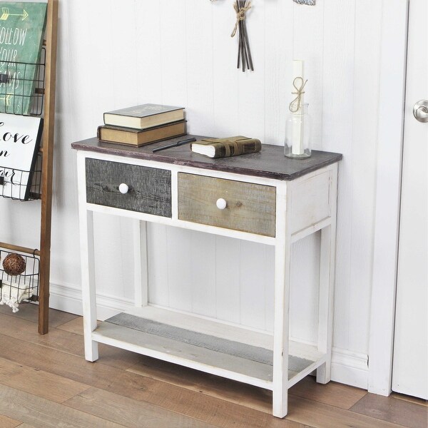 Distressed Gray and White Table with 2 Drawers and Bottom Shelf - 32 W x 13 D x 30 H