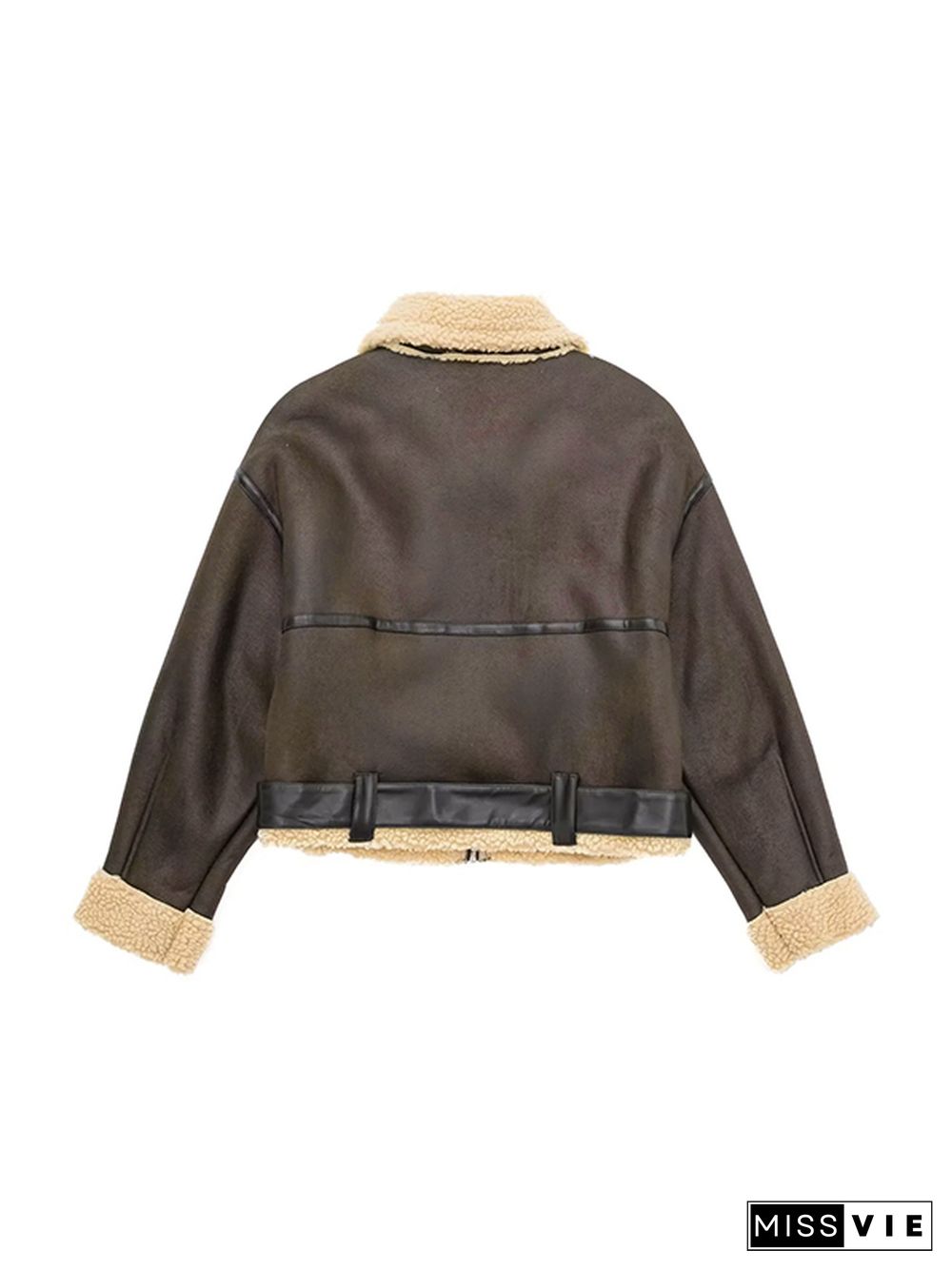 Lambswool Lined Leather Splice Short Jacket