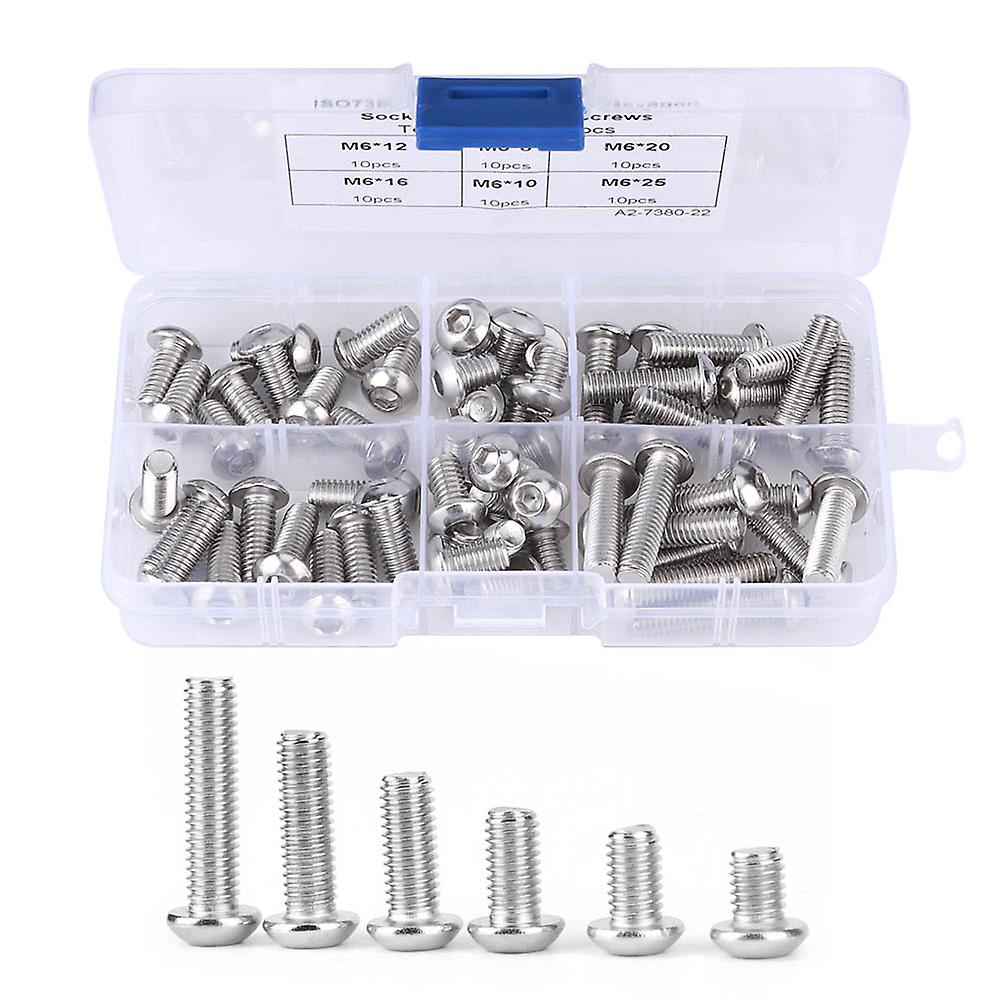 60 Pack M6 Hex Socket  Screws Stainless Steel Hex Pan Head Screw Nut Standard Thread Screws Assortment Kit