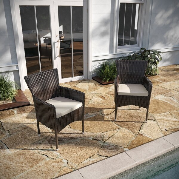 Indoor/Outdoor Wicker Wrapped Steel Frame Patio Chairs and Cushions