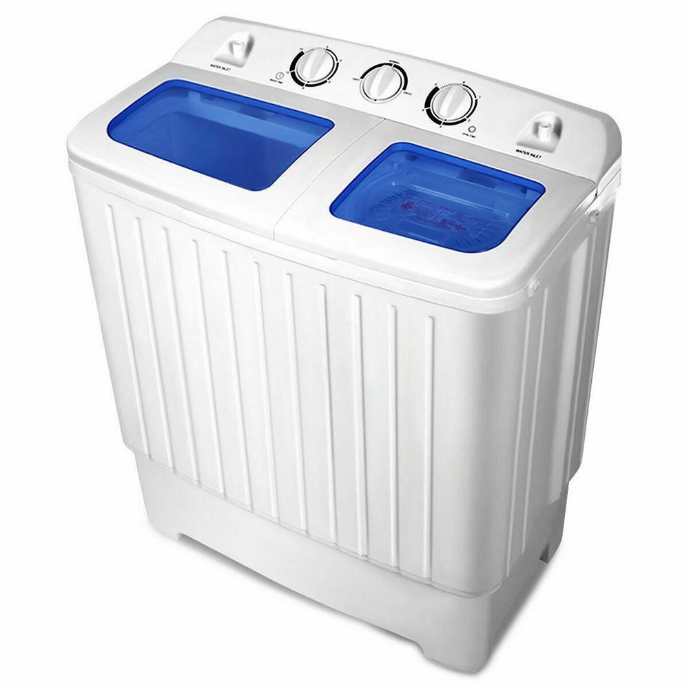 Gymax 1.6 cu. ft. Compact Portable Top Load Washer Machine Twin Tub 20 lbs. Washer Spinner Home Dorm in White GYM06034