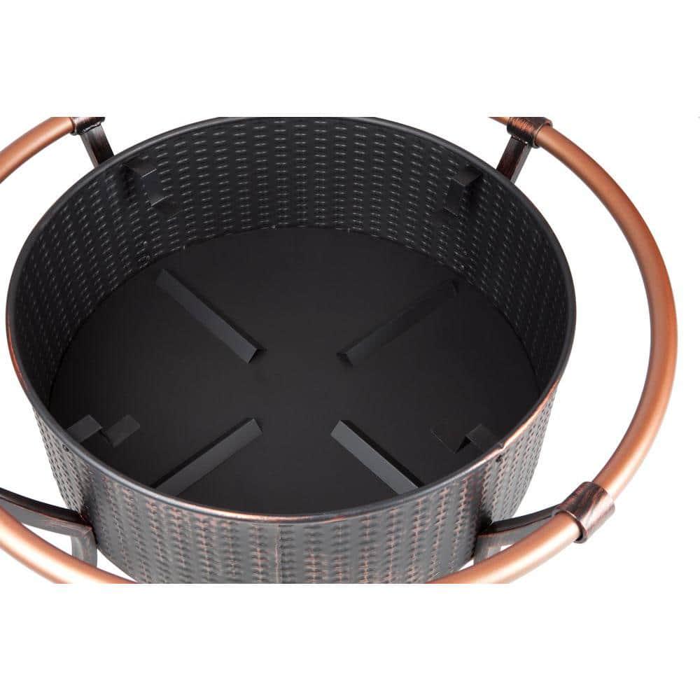 Fire Sense Copper Rail 37 in Round Steel Fire Pit in Brushed Bronze