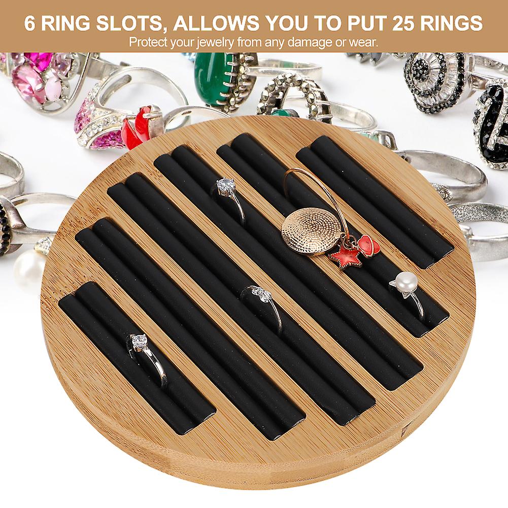 Bamboo Round Rings Holder Tray Showing Plate Jewelry Organizer Display For Store Shop