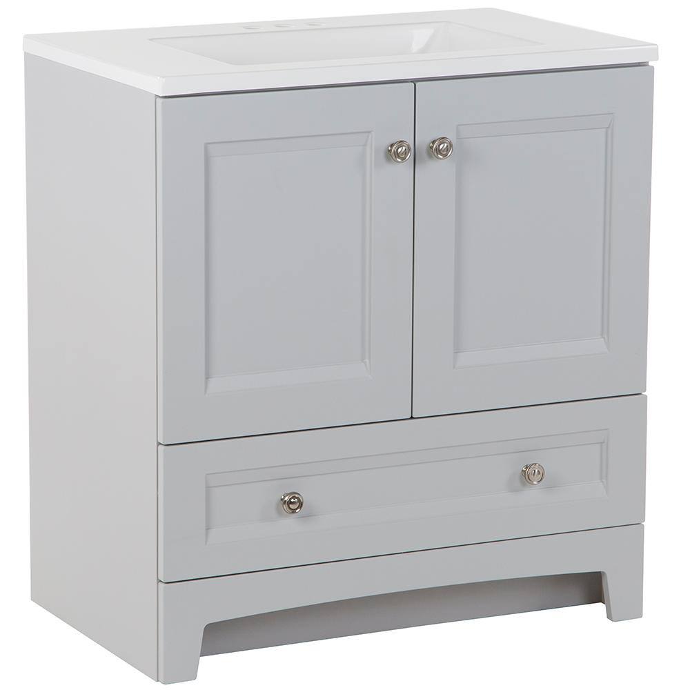 Glacier Bay Delridge 30.2 in. W x 18.8 in. D x 32.9 in. H Freestanding Bath Vanity in Pearl Gray with White Cultured Marble Top DR30P2-PG