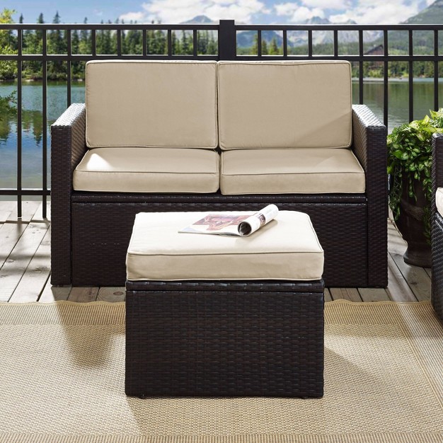 Palm Harbor Outdoor Wicker Ottoman Sand Crosley