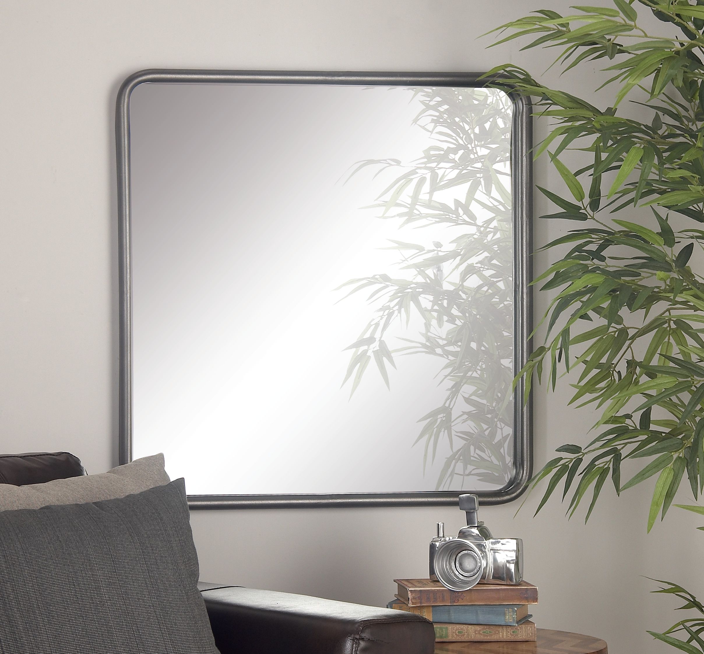 Grey Contemporary Metal Wall Mirror 30 x 30