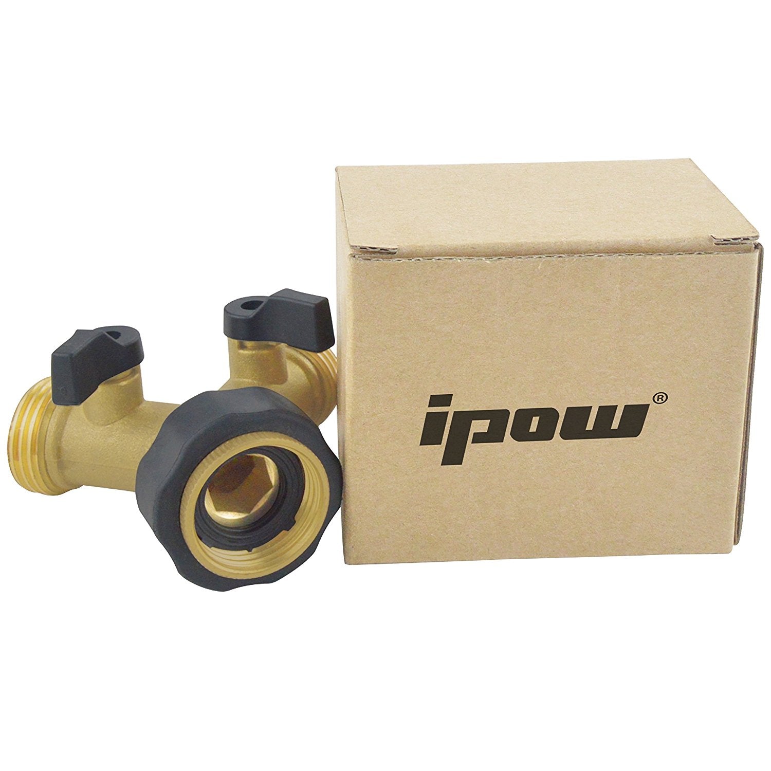 IPOW Solid Brass Garden Hose Splitter 2 Way Hose Connector Water Hose Adapter with Comfortable Rubberized Grip Grip，Easy to Open Valves Garden Hose Splitter for Easy Life