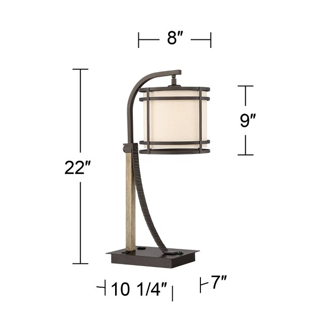 High Oil Rubbed Bronze Faux Wood Cage With Usb And Ac Power Outlet In Base Oatmeal Shade For Desk