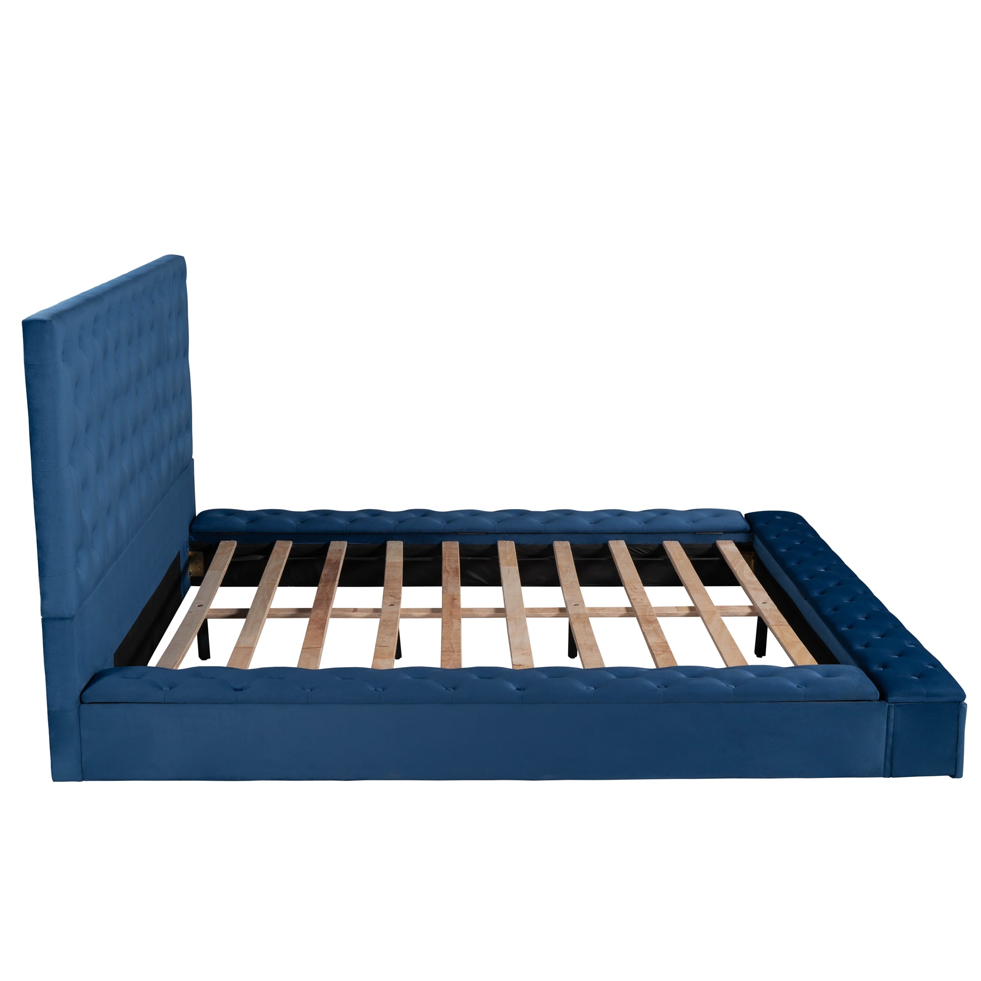 EUROCO Tufted Upholstery Platform Bed with Storage Compartments, Full for Kids Bedroom, Blue