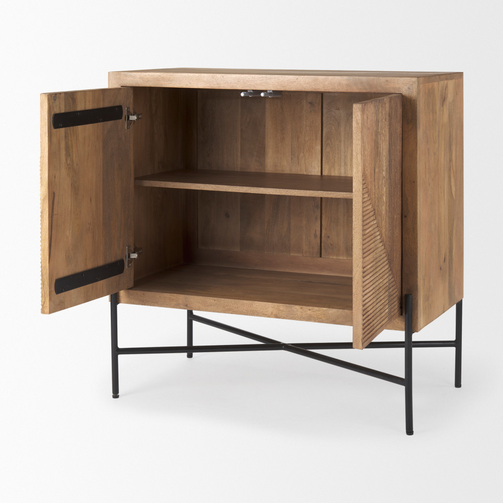 Cairo Light Brown Solid Wood With Black Iron Frame Accent Cabinet   Midcentury   Accent Chests And Cabinets   by Mercana  Houzz