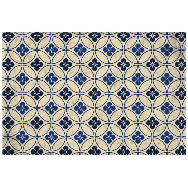 Florart Palisades Low Profile Easy Clean Kitchen Mat Blue cream Bungalow Flooring