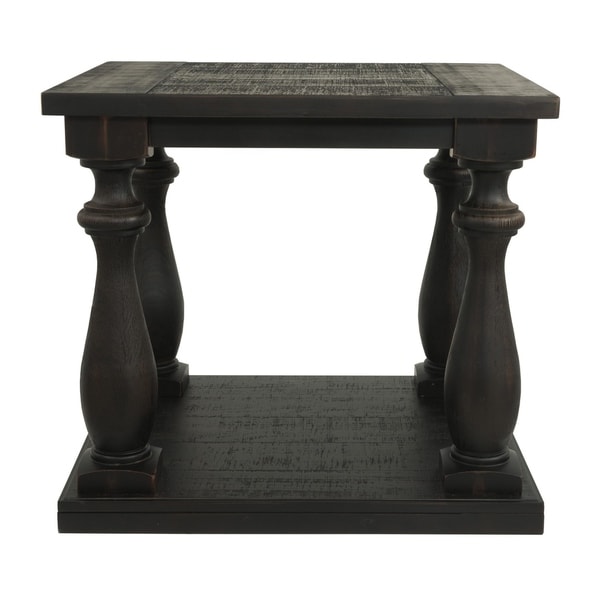 Plank Style Wooden End Table with Turned Legs and Open Bottom Shelf， Black