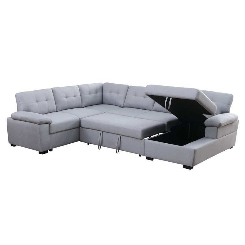 Alexent 5-Seat Modern Fabric Sleeper Sectional Sofa with Storage in Ash