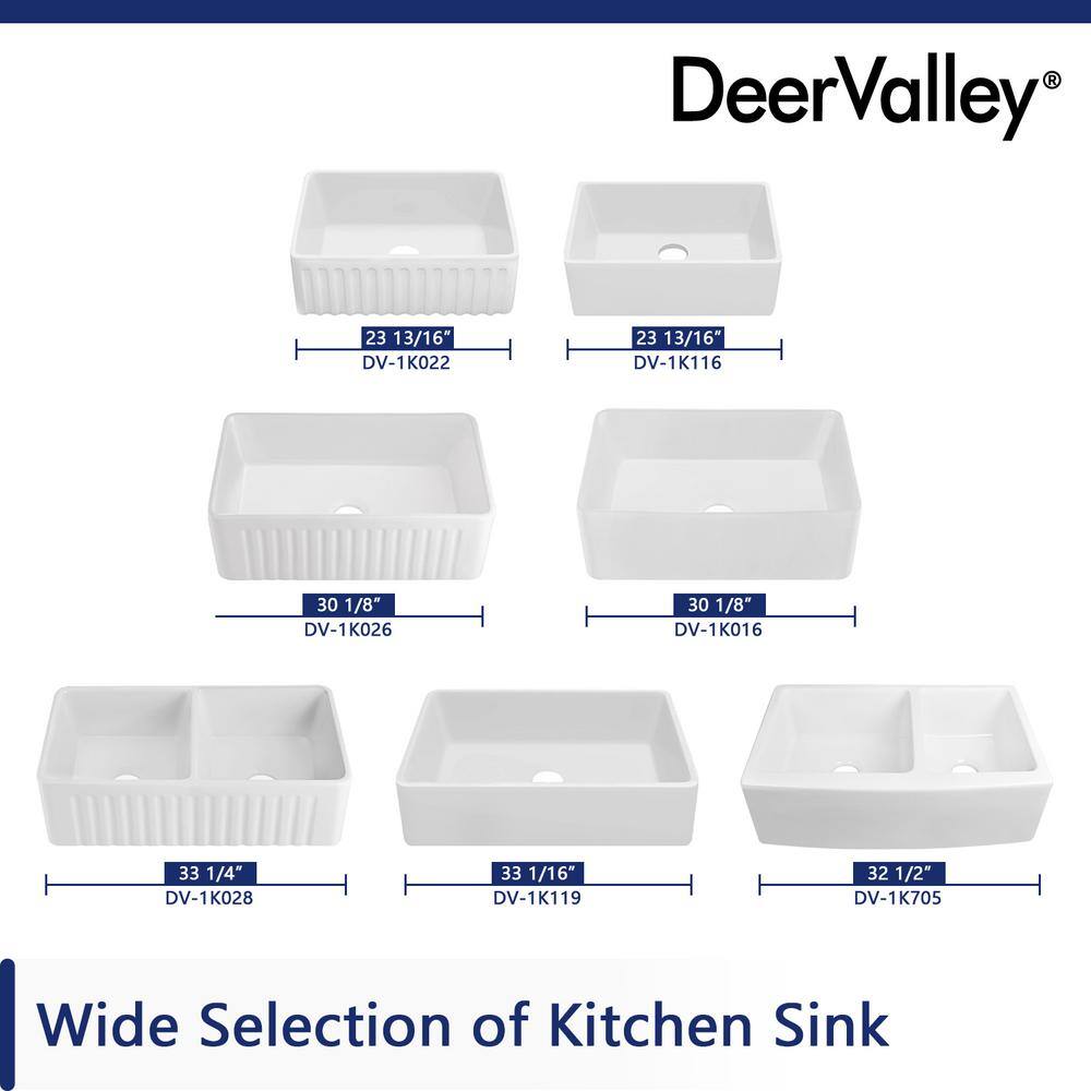 DEERVALLEY DeerValley Feast White Ceramic 33 in. L Rectangular Single Bowl Farmhouse Apron Kitchen Sink with Grid and Strainer DV-1K119