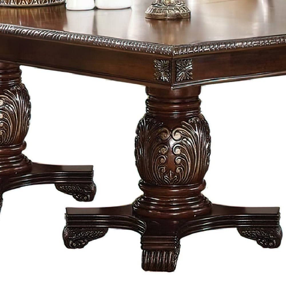 Loki 66 96 Inch Carved Dining Table  Espresso Brown Wood  Extension Leaves