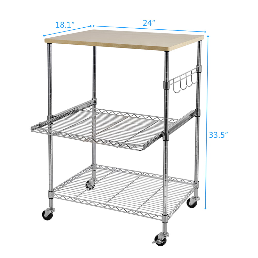 Zakamaur 3-Tier Metal Wire Rolling Kitchen Cart，Silver，24.02 x 18.11 x 33.46