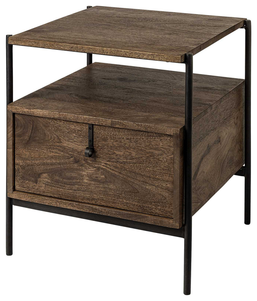 Square Top End Table With Dark Brown Wood And Iron Black Frame   Modern   Side Tables And End Tables   by Global Discount Store LLC  Houzz