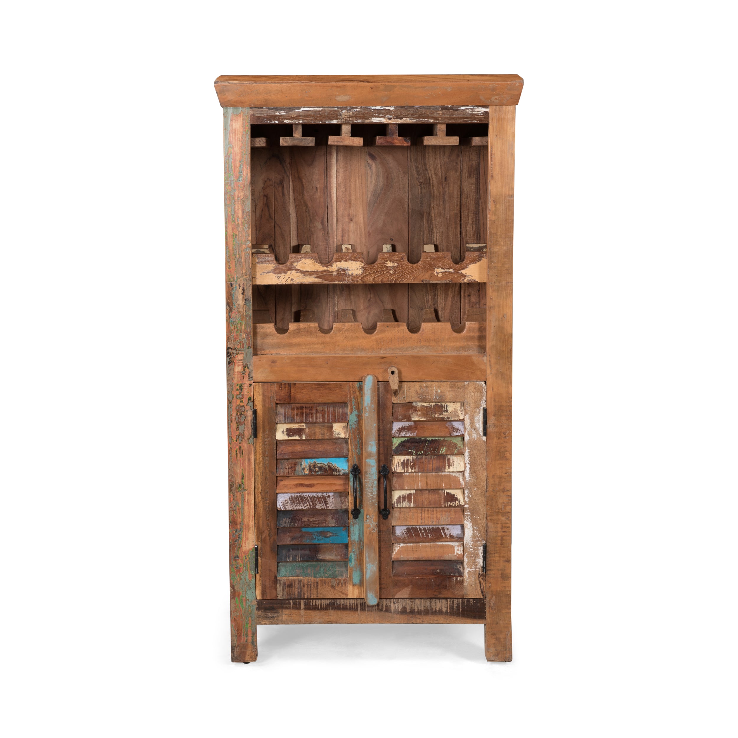 Sandy Shabby Reclaimed Wood Wine Rack Bar Cabinet