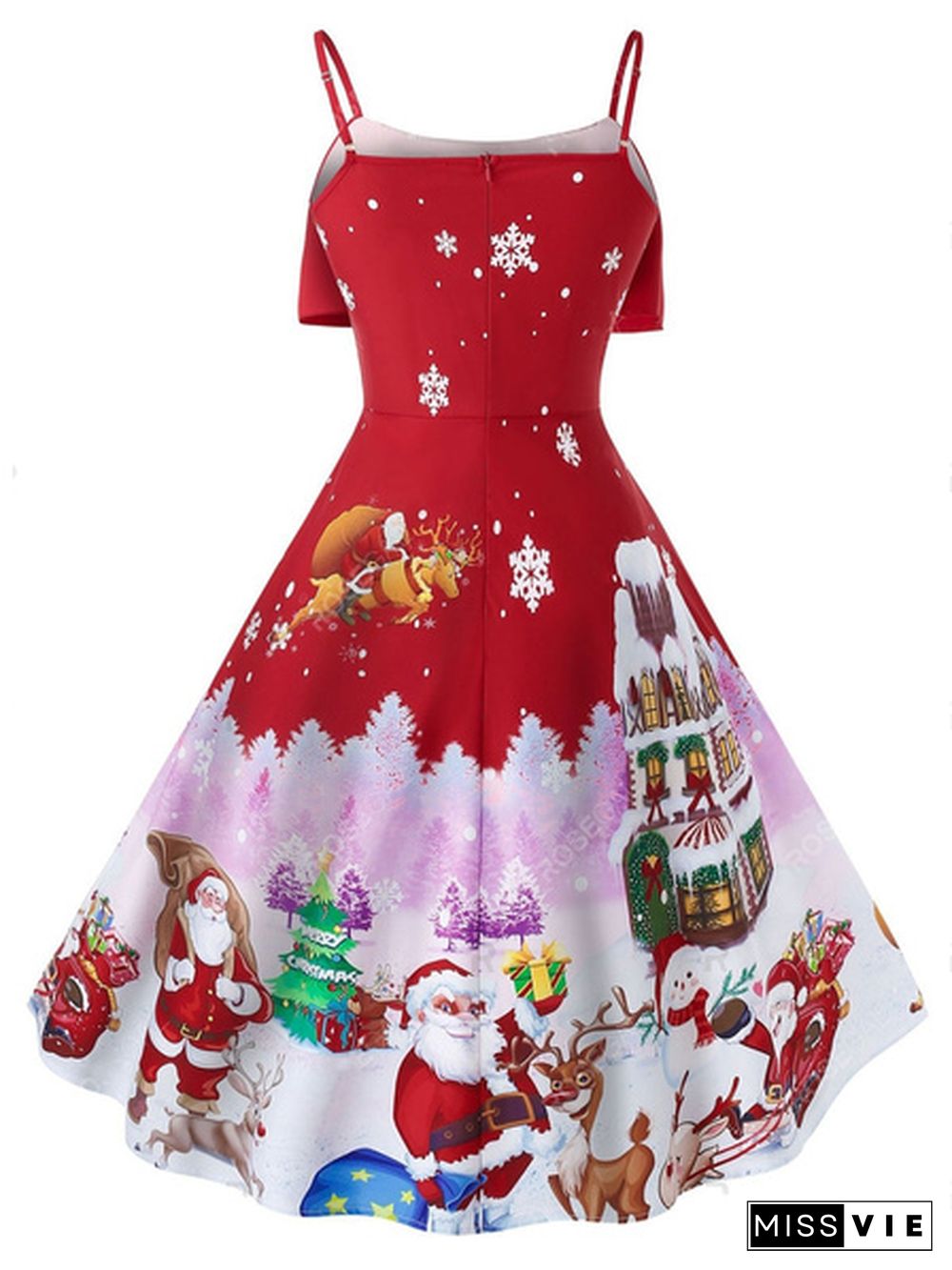 4 Colors New Women's Fashion Plus Size Christmas Vintage Printed Party Dress