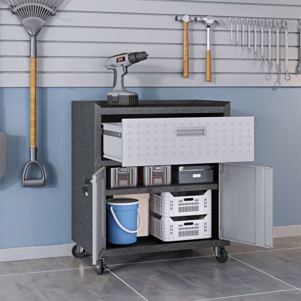 3-Piece Fortress Mobile Space-Saving Garage Cabinet and Worktable 5.0 in Grey