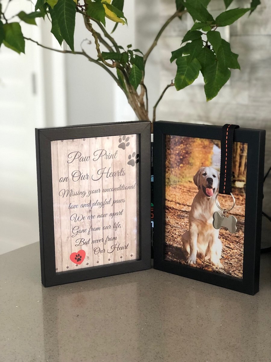 Pawprints Remembered Memorial Picture Frame with Ribbon and Tag