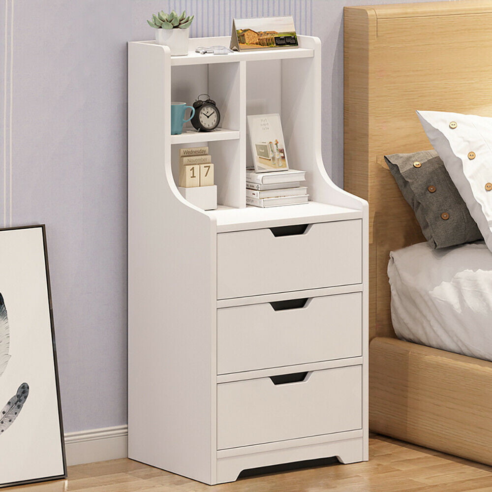 MIDUO Modern Nightstand with 3 Drawers Bedside Table Home Storage Chest Warm White Dresser