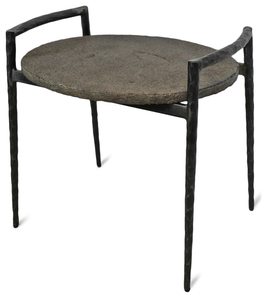 Slate and Iron Oval End Table   Industrial   Side Tables And End Tables   by Design Mix Furniture  Houzz