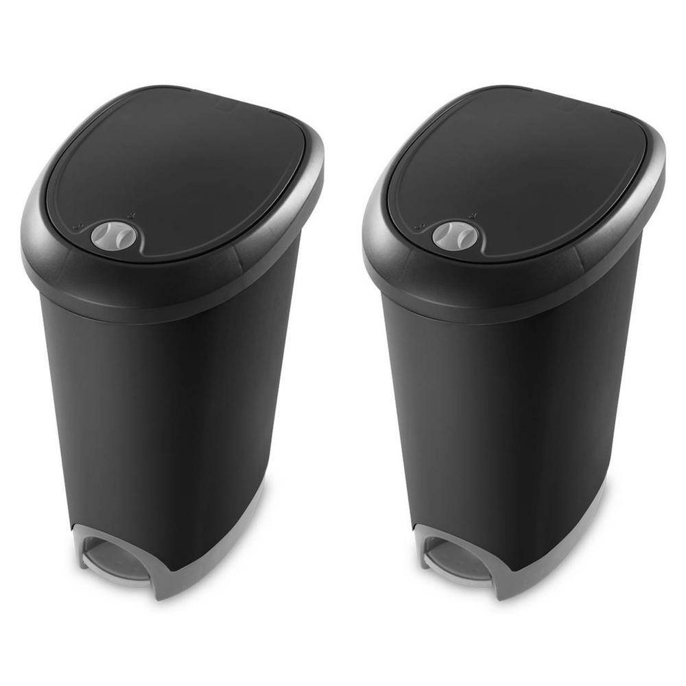 Sterilite 12.6 Gal. Locking Lid Step On Kitchen Wastebasket Trashcan Black (2-Pack) 2 x 10739002