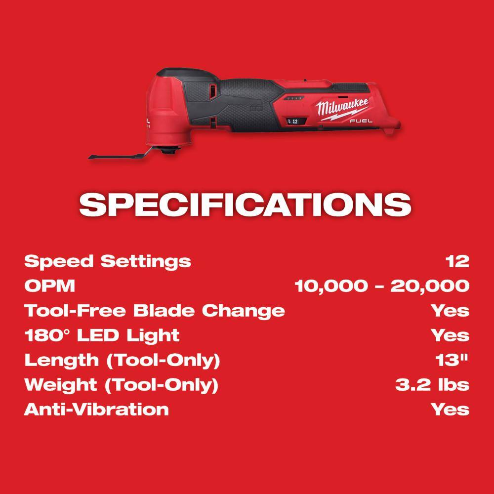 MW M12 FUEL 12V Lithium-Ion Brushless Cordless 5-38 in. Circular Saw M12 FUEL Multi-Tool  M12 FUEL Orbital Detail Sander 2530-20-2526-20-2531-20