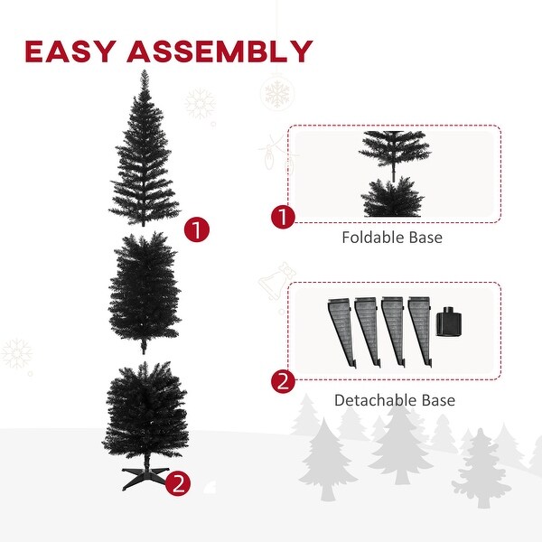 HOMCOM 7' Hinged Noble Fir Unlit Slim Christmas Tree with Stand