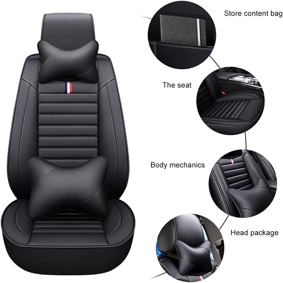 PDR Car seat Covers Airbag Compatible Dark Gray 5 Seats PU Leather Waterproof Full Set Car Seat Protectors Set Automotive seat Covers and Accessories New Upgrade