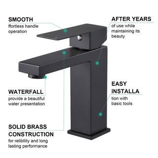 Heemli Square Single Handle Single Hole Bathroom Faucet in Matte Black KBL0203B