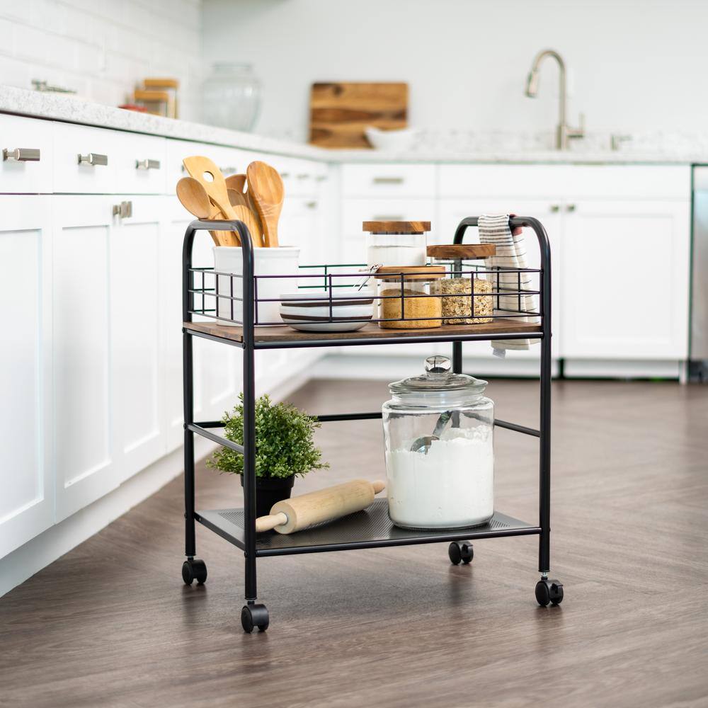 IRIS Wide Wood and Metal Rolling Storage Cart 596003