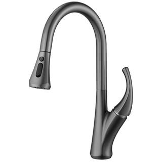 Kastner Single-Handle Deck Mount Pull-Out Sprayer Kitchen Faucet with Supply Lines in Metal Gray TKS400GR