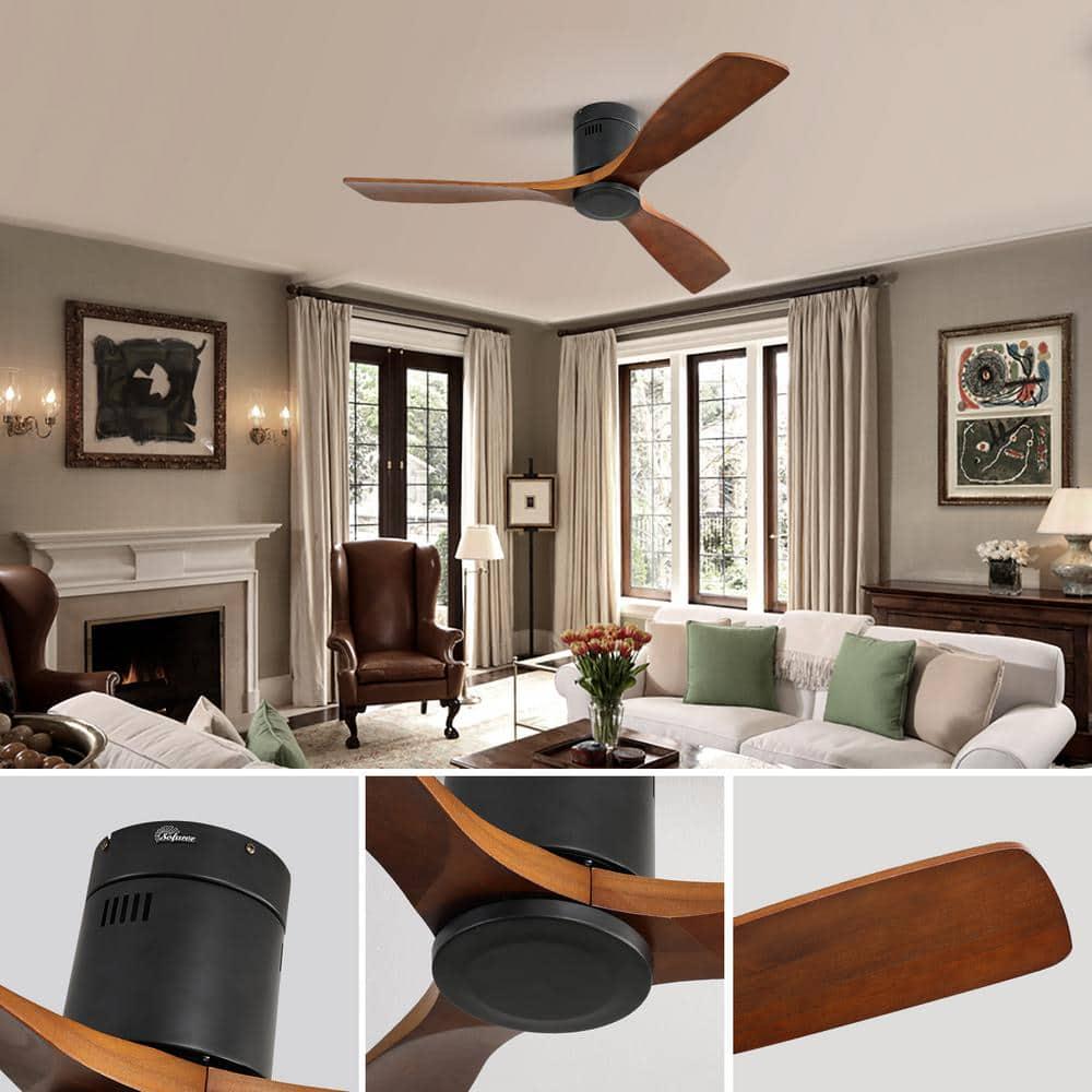 CIPACHO 52 in Indoor Walnut Color Noiseless Reversible Motor Ceiling Fan with Remote and 3 Carved Wood Fan Blade