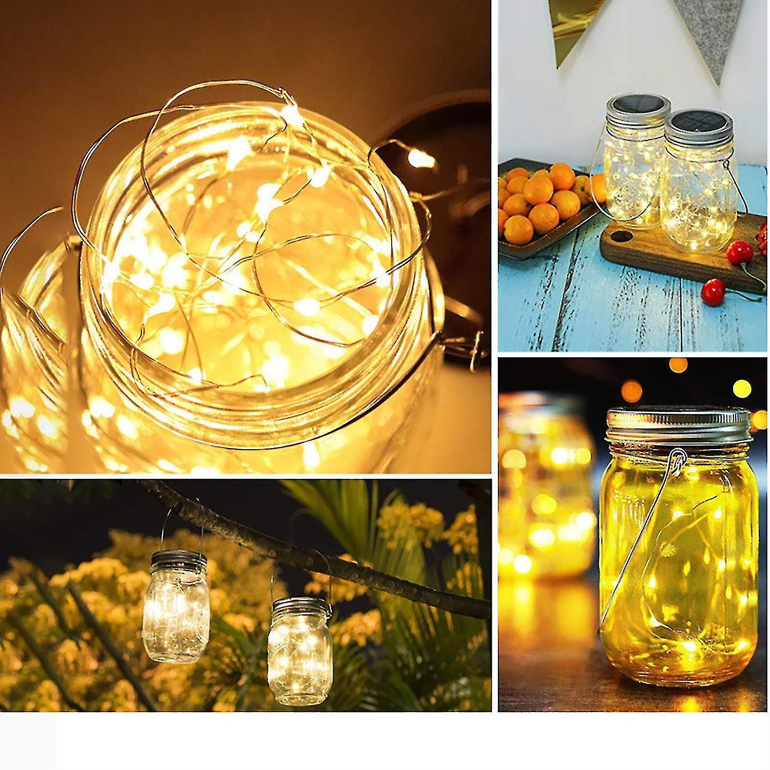 Solar Mason Jar Lights 6 Pcs Warm White Jar Lids String Lights With 20 Led Outdoor Hanging Decor For