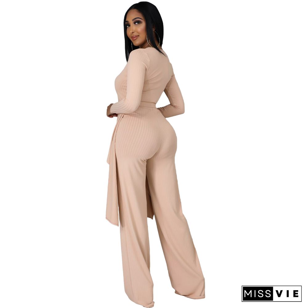 V Neck Irregular Top Straight-leg Pants Set