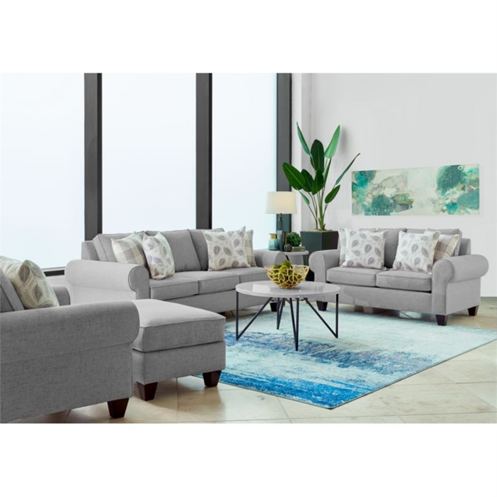 Picket House Furnishings Sole 66 quotW Wood  ampFabric Loveseat in Gray Finish   Transitional   Loveseats   by Homesquare  Houzz