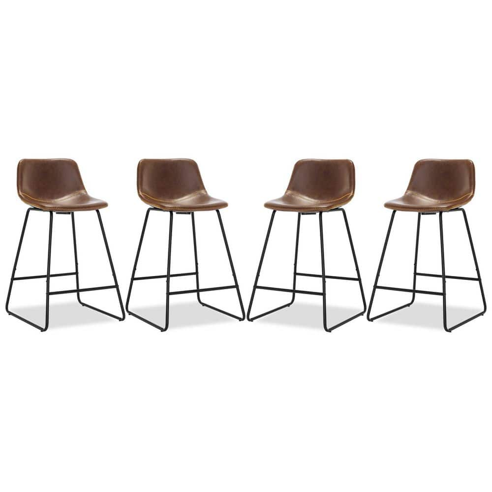 LUE BONA Faux Leather Bar Stools Metal Frame Counter Height Bar Stools(Set of 4) LB21CH0024-500