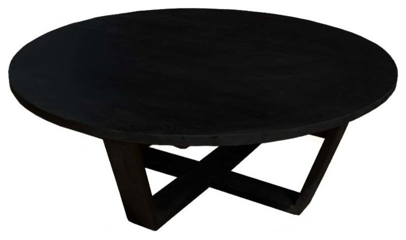 Coffeephile Black Solid Wood Round Coffee Table   Transitional   Coffee Tables   by Sierra Living Concepts Inc  Houzz