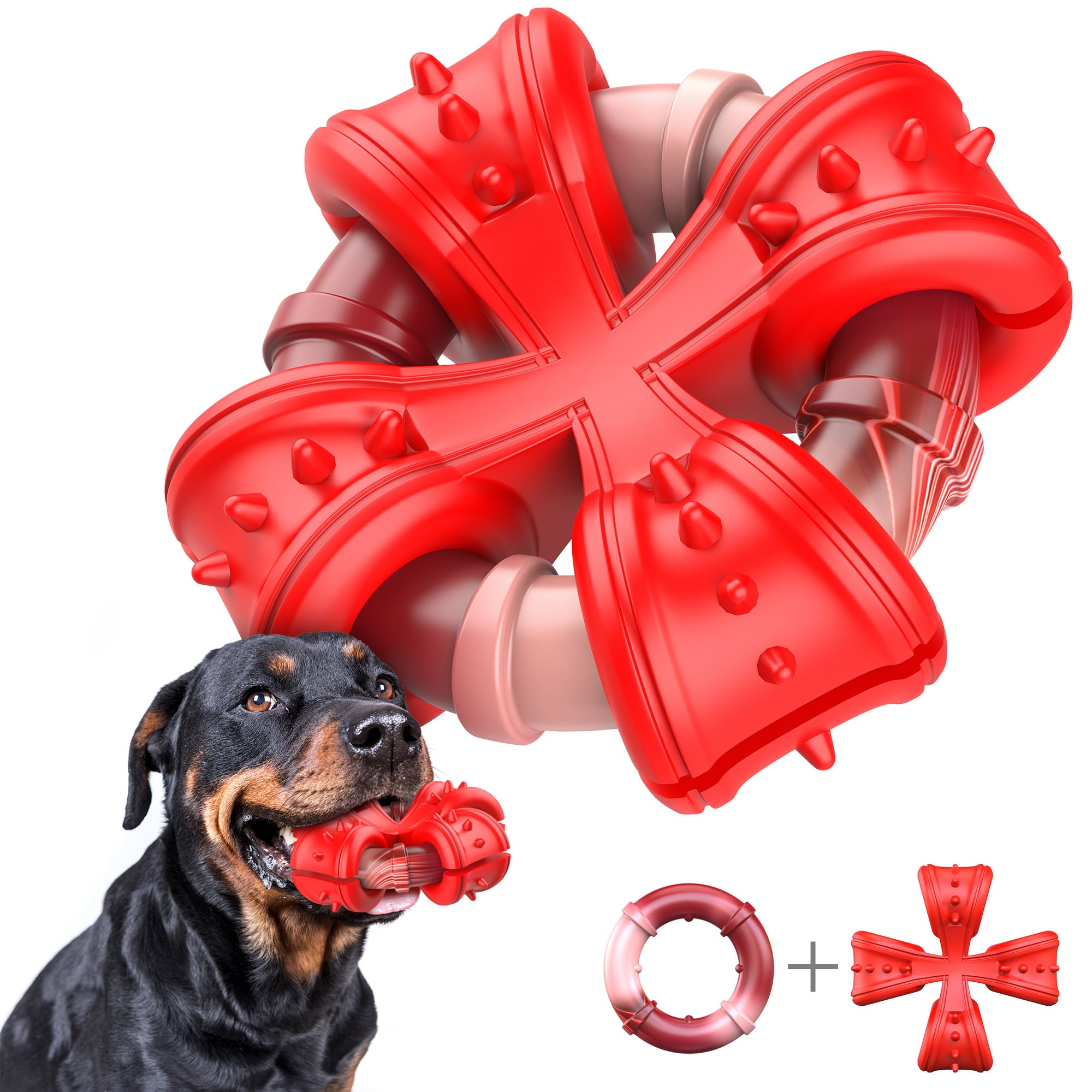 HESLAND Tough Dog Chew Toys for Aggressive Chewers Medium Large Breed， Indestructible Interactive Nylon Rubber Dog Chew Toys-Detachable Design