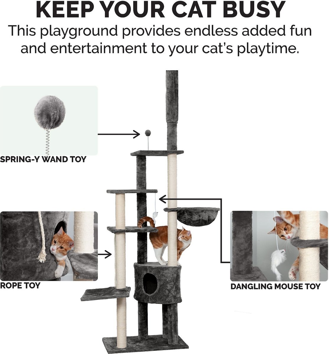 Tiger Tough Skyscraper Floor-to-Ceiling Faux Fur Cat Tree and Condo