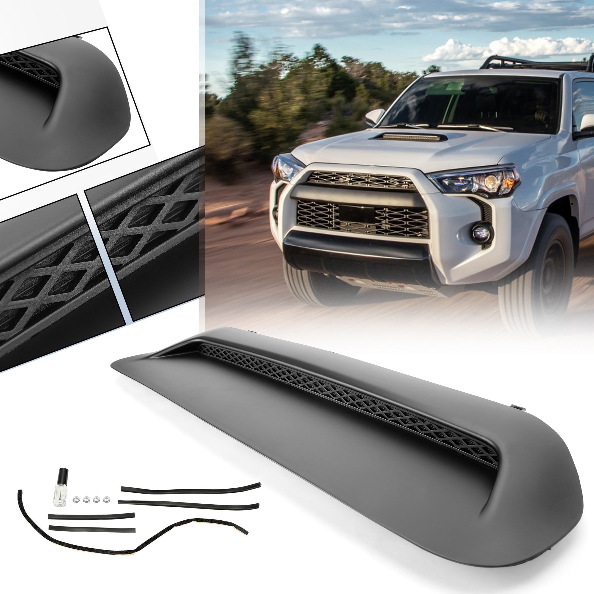 ECOTRIC Front Upper Hood Air Scoop Bulge Insert Upgrade Kit for 2010-2022 Toyota 4Runner TRD PRO and 2012-2015 Toyota Tacoma Bulge Insert Upgrade Kit Painted- Black