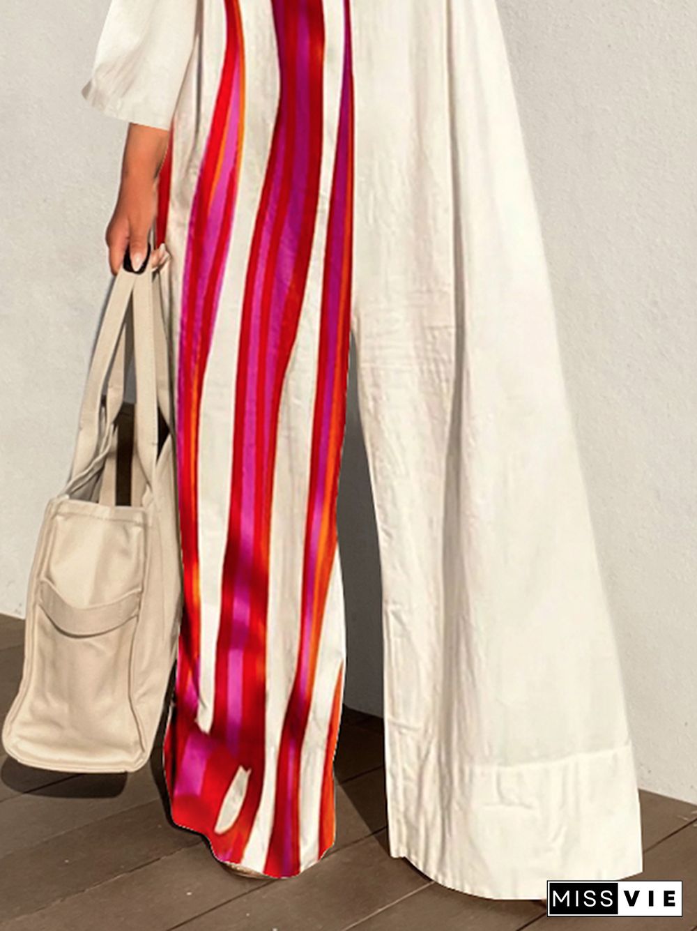 Long Sleeves Loose Striped Jumpsuits