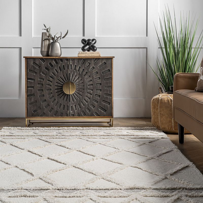 nuLoom Kenna Wool Shaggy High-Low Geometric Trellis Area Rug